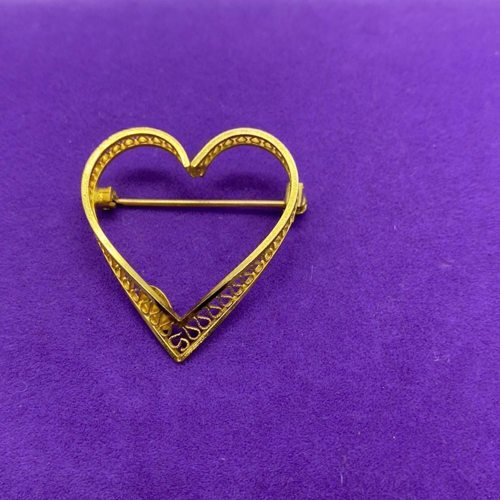 💛 Vintage 12k Yellow Gold Filled Heart Brooch